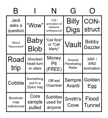 Curse of Oak Island Bingo Card