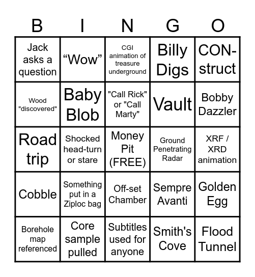 Curse of Oak Island Bingo Card