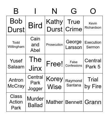 Crime and Lit Bingo- True Crime Edition Bingo Card