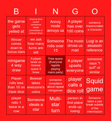 Mario Party Bingo Card