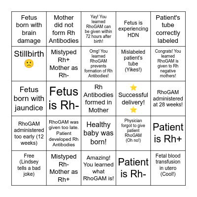 RhoGAM Bingo Card