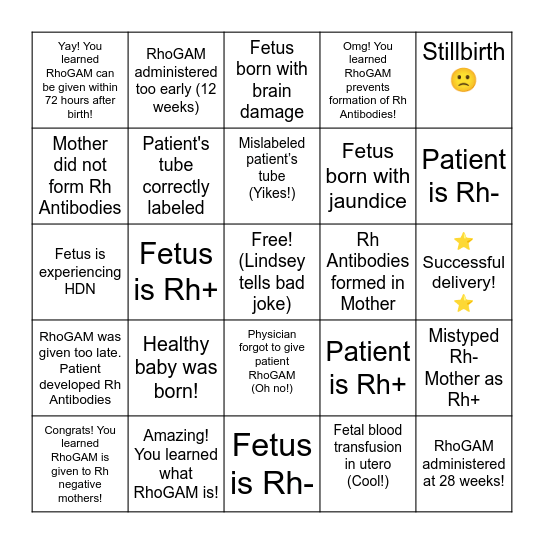 Go Go Rho! Bingo Card