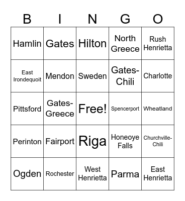 Monroe County Towns and Villages Bingo Card