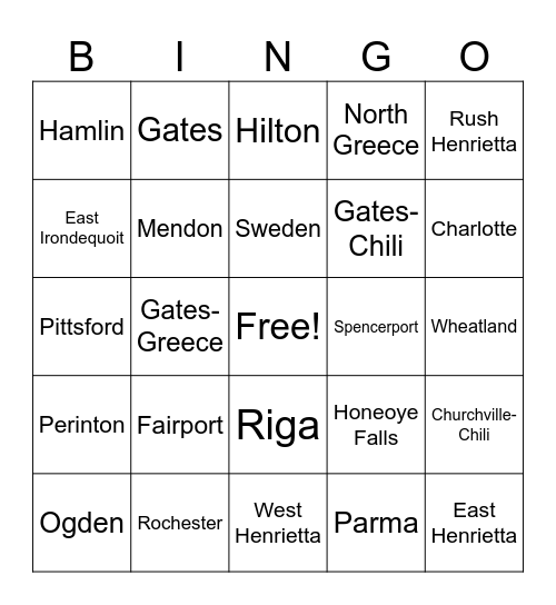 Monroe County Towns and Villages Bingo Card