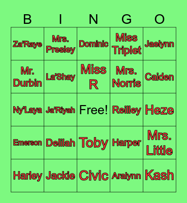 Fourth Grade Bingo Card