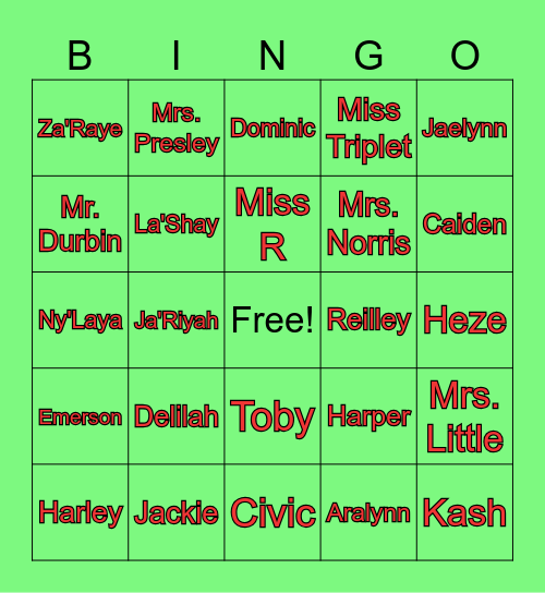 Fourth Grade Bingo Card