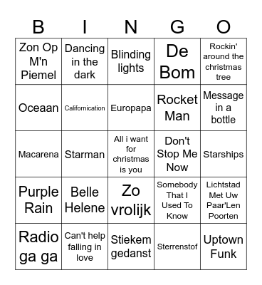 Muziekbingo Kerst 2024 Bingo Card