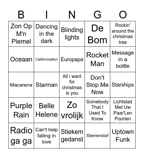 Muziekbingo Kerst 2024 Bingo Card