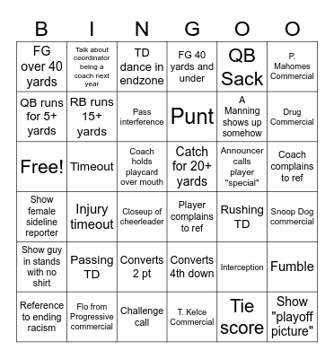 Watching Football Bingo Card