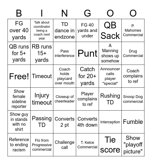 Watching Football Bingo Card