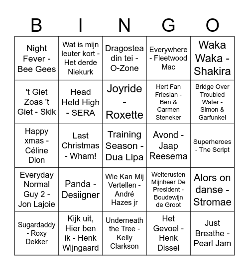 S W I N G O Bingo Card