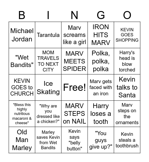 HOME ALONE Bingo Card