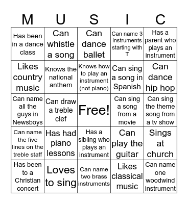 Music Bingo Card