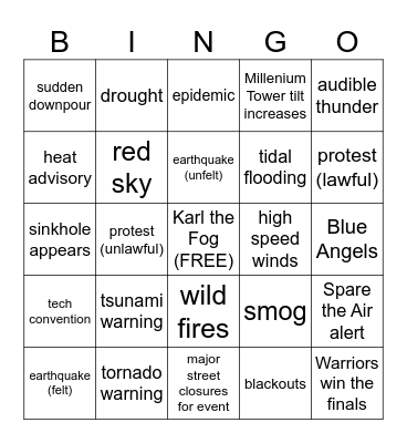 San Francisco Weather Bingo Card