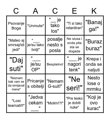 Cacek bingo Card