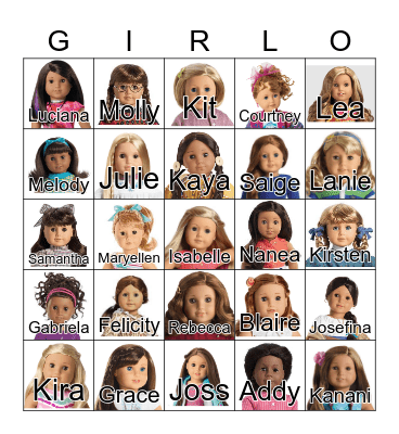 American Girl Doll Bingo Card