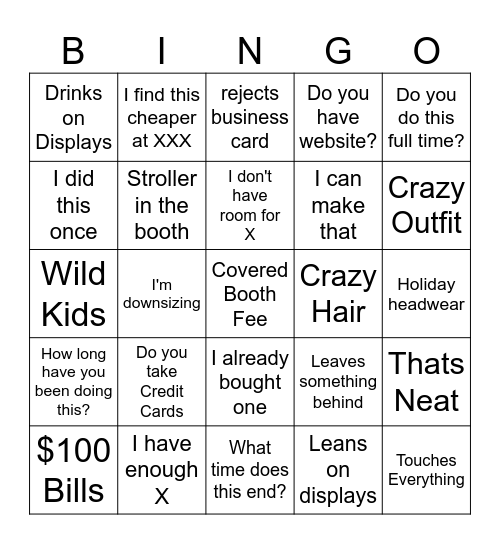 Honorable Oak Craft Fair Bingo Holiday Bingo Card