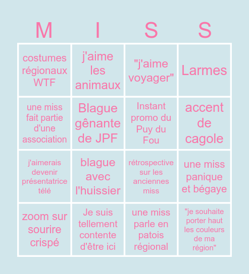 Miss France 2024 Bingo Card