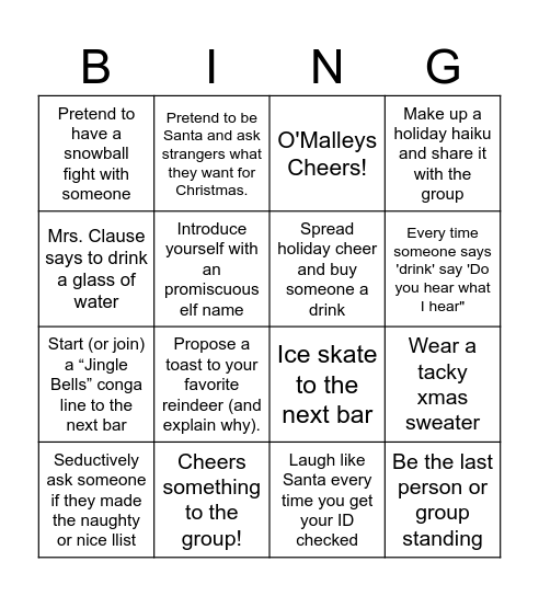 2024 Holiday Bingo Bar Crawl!! Bingo Card