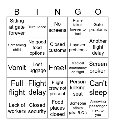 Terrible Flight Bingo Card
