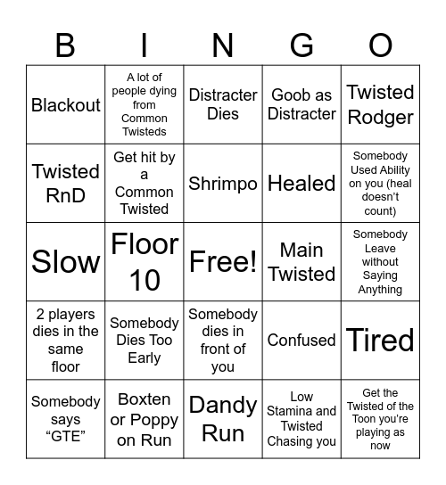 Dandy’s World Bingo Card