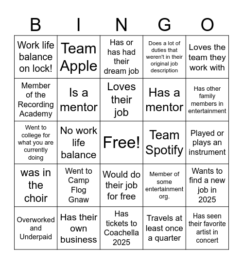 Get A Room Productions Bingo! Bingo Card