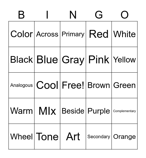 Color Vocabulary Bingo Card