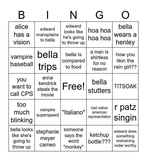 Twilight Bingo Card