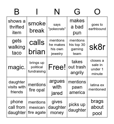 Corey Bingo Card