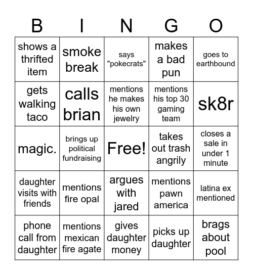 Corey Bingo Card