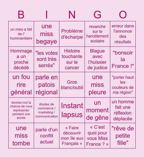 MISS FRANCE Bingo Card