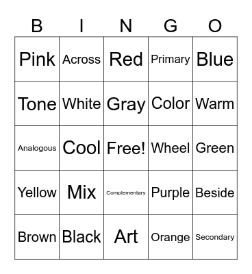 Color Vocabulary Bingo Card