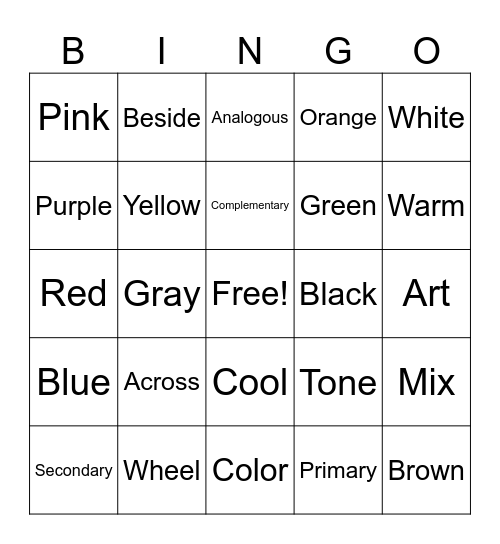 Color Vocabulary Bingo Card