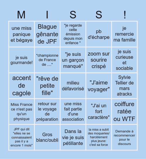 Miss France 2025 Bingo Card