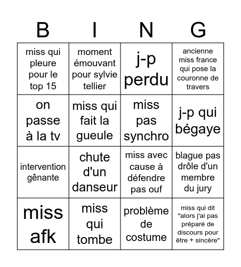 Miss France 2025 Bingo Card