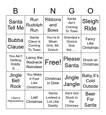 Front Row Christmas Bingo Card