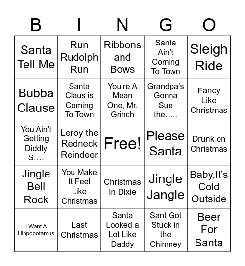 Front Row Christmas Bingo Card