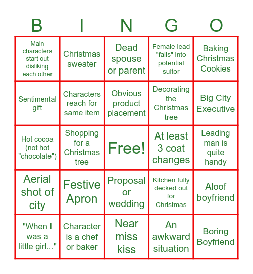 Hallmark Christmas Movie Bingo Card