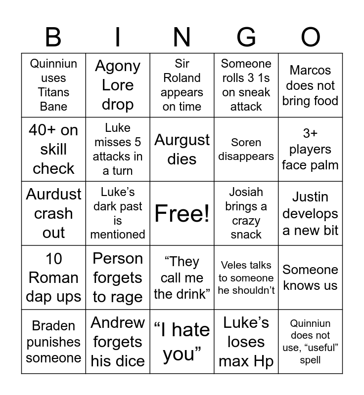 DnD Bingo Card
