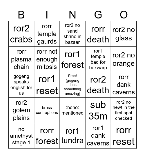 trilogy Bingo Card