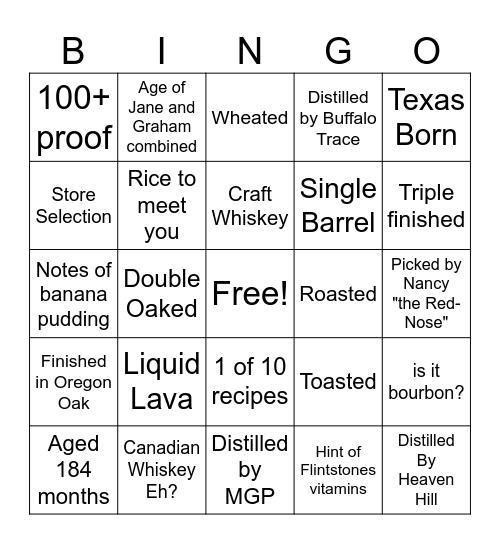 Bourbon Bingo Card