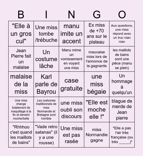 Miss France Bingo Card