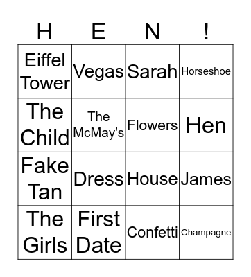 All About Sarah Bingo Card