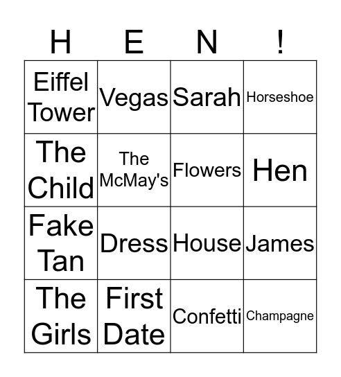All About Sarah Bingo Card