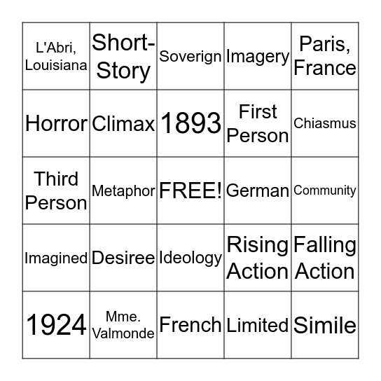 Desiree's Baby Bingo Card