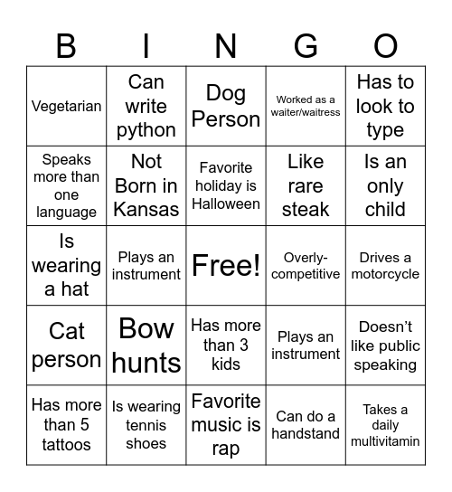 Untitled Bingo Card