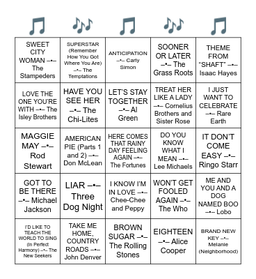 HITS FROM DECEMBER 1971 Bingo Card