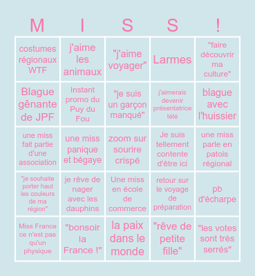 Miss France 2024 Bingo Card