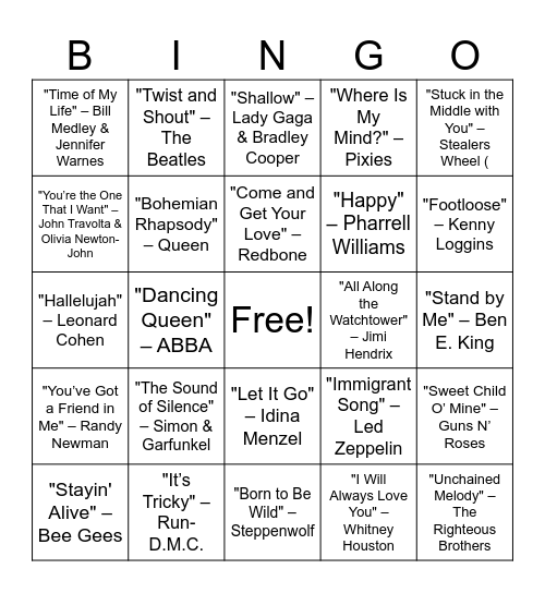 Movie Songs! Bingo Card