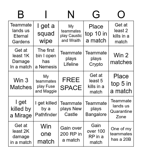 apex ranked bingo Card